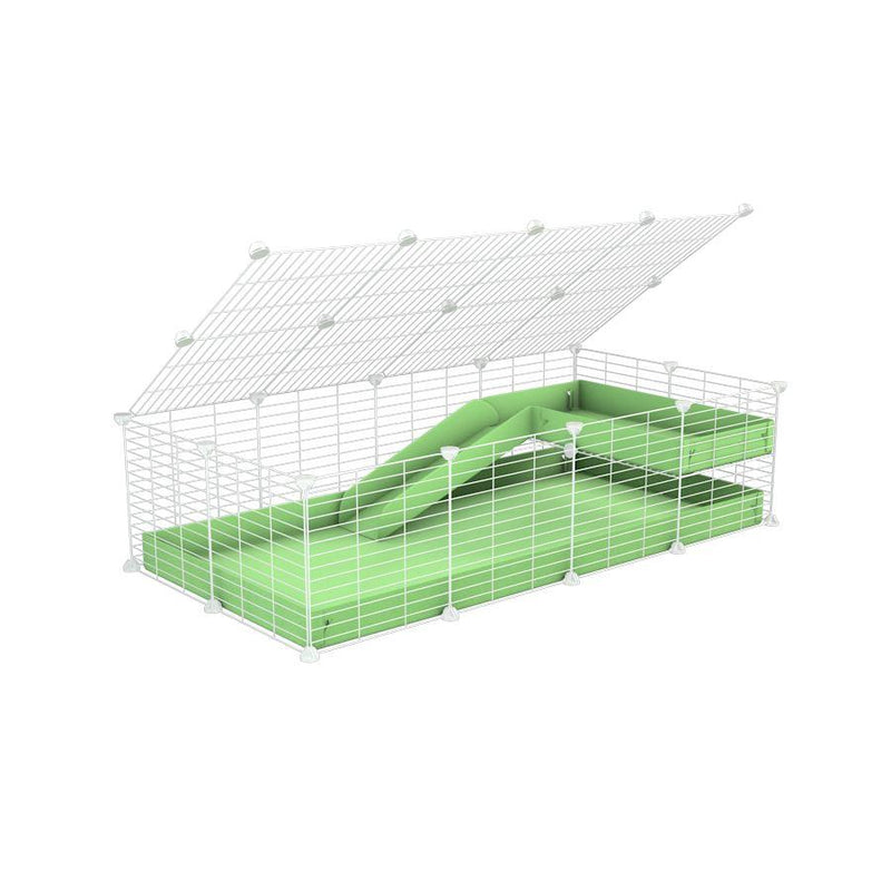 a 2x4 C and C guinea pig cage with loft ramp lid small hole size white grids green pastel pistachio coroplast kavee