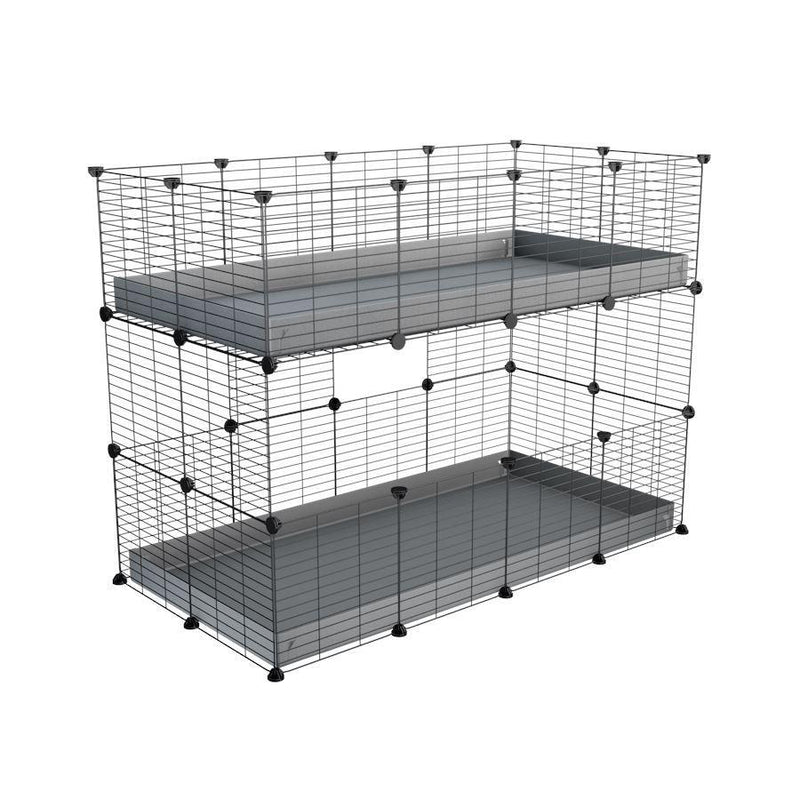 A 4x2 double stacked c and c guinea pig cage with two stories gray coroplast safe size grids by brand kavee