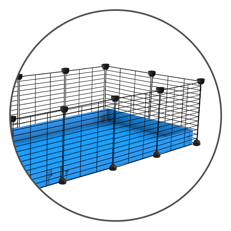 Kavee's cage extension kit making a 5x2 cage a 6x2 cage coroplast in blue