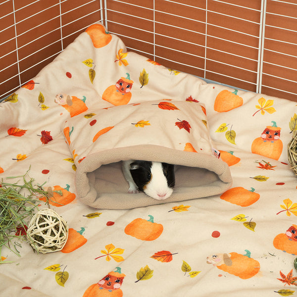 kavee pawmkin spice floof guinea pig sleep sack with black and white guinea pig