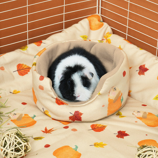 kavee pawmkin spice floof fleece cuddle cup with black and white guinea pig