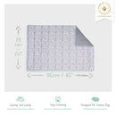Kavee Dreamy Dalmatian Print 3x2 fleece liner image showing product features and dimensions on grey background
