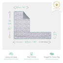 Kavee Dreamy Dalmatian Print loft fleece liner image showing product features and dimensions on grey background