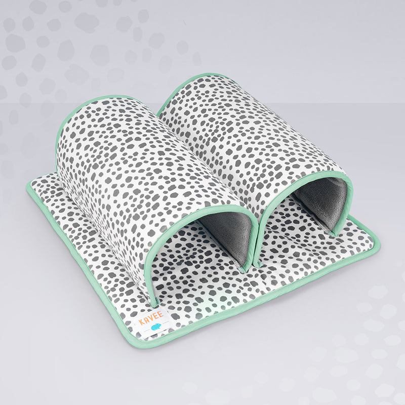 Kavee's dalmatian print double tunnel on grey spotted background