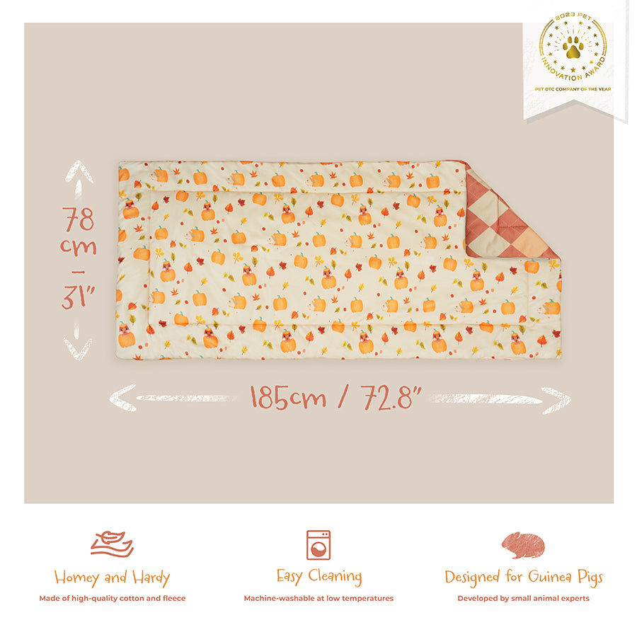 kavee 5x2 pawmkin spice floof guinea pig fleece liner image showing features and dimensions