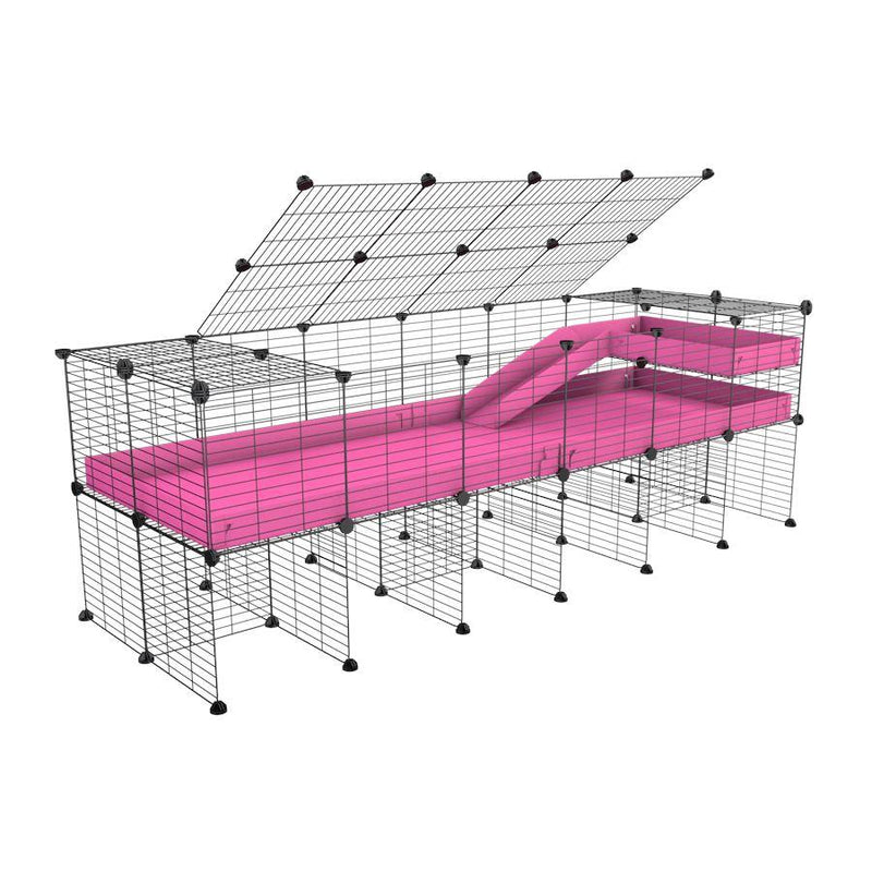 A 2x6 C and C guinea pig cage with stand loft ramp lid small size meshing safe grids pink correx sold in USA