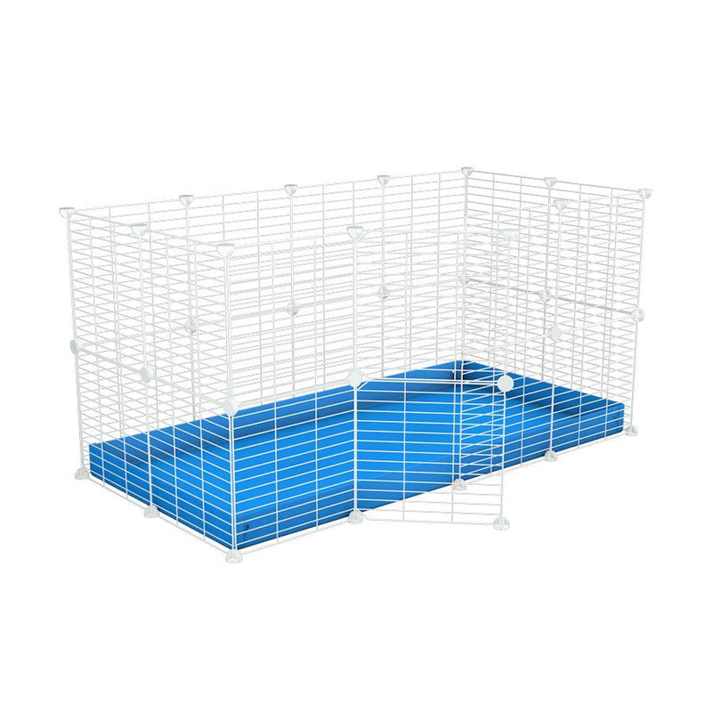 A 4x2 C&C rabbit cage with safe small meshing baby bars white C&C grids and blue coroplast by kavee USA