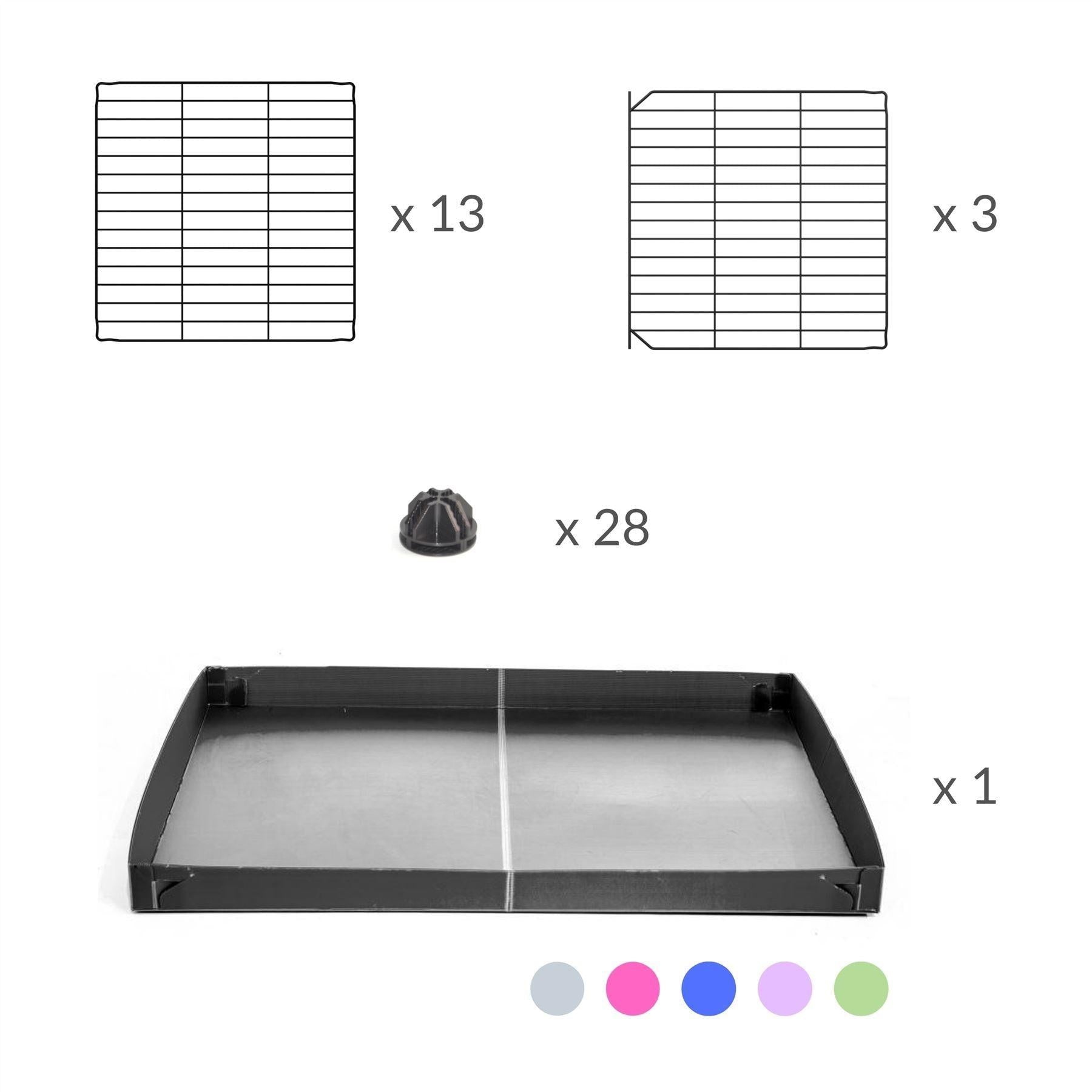 Material for A 2x3 C and C cage for guinea pigs with purple lilac pastel coroplast a lid and small hole grids from brand kavee