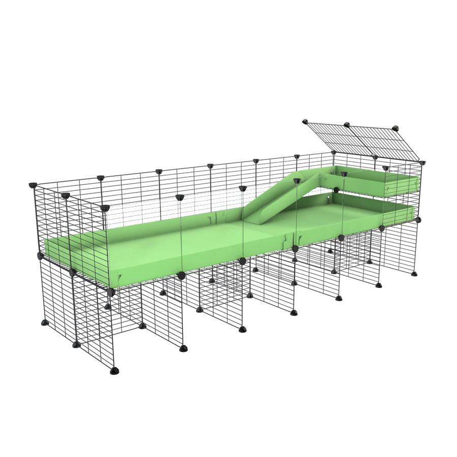 a 6x2 CC guinea pig cage with clear transparent plexiglass acrylic panels  with stand loft ramp small mesh grids green pastel pistachio corroplast by brand kavee