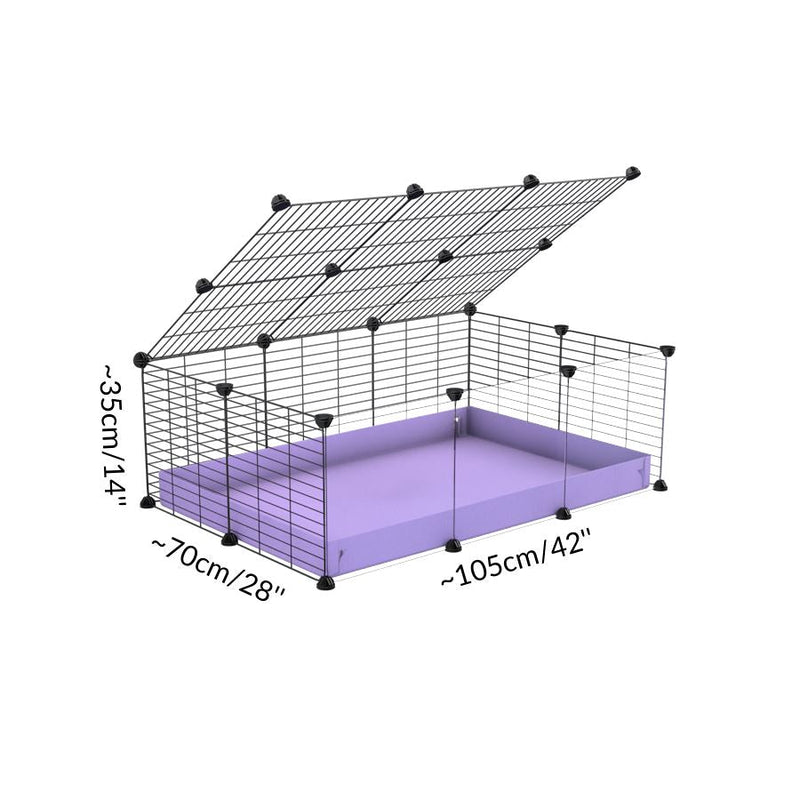 Size of A cheap 3x2 C&C cage with clear transparent perspex acrylic windows  for guinea pig with purple lilac pastel coroplast and baby grids from brand kavee