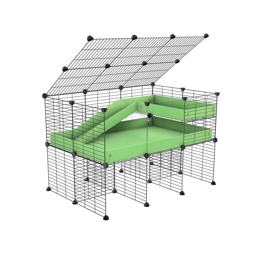 A 2x3 C and C guinea pig cage with clear transparent plexiglass acrylic panels  with stand loft ramp lid small size meshing safe grids green pastel pistachio correx sold in USA