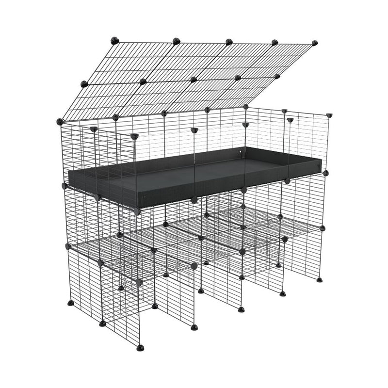A 4x2 kavee C&C guinea pig cage with clear transparent plexiglass acrylic panels  with double stand a top black coroplast made of baby bars safe grids