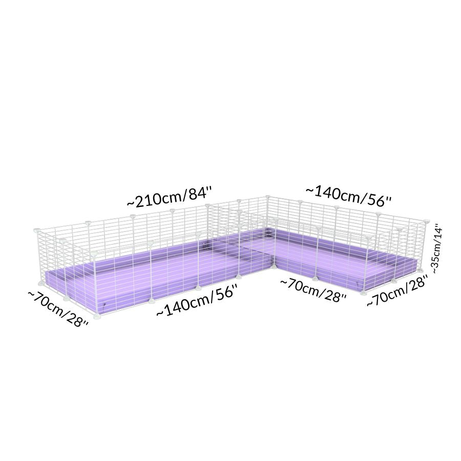 Size and dimension of A 8x2 L-shape white C&C cage with divider for guinea pigs fighting or quarantine from brand kavee