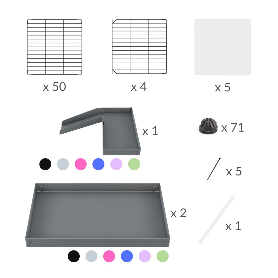 Material for A 2x6 C and C guinea pig cage with clear transparent plexiglass acrylic panels  with stand loft ramp lid small size meshing safe grids purple lilac pastel correx sold in USA