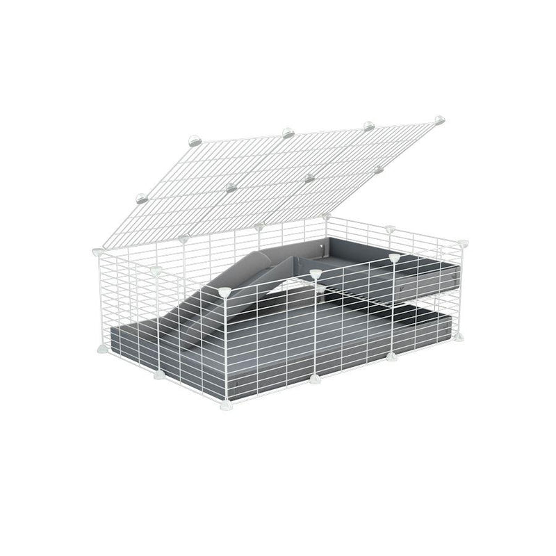 a 2x3 C and C guinea pig cage with loft ramp lid small hole size white CC grids gray coroplast kavee