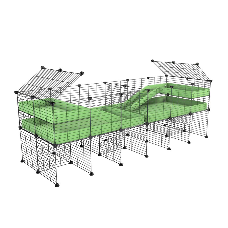 A 6x2 C&C cage with divider and stand loft ramp for guinea pig fighting or quarantine with green coroplast from brand kavee