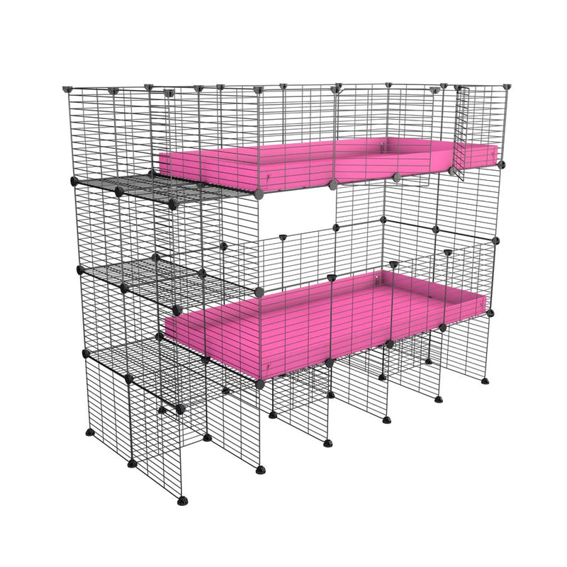 A stacked 4x2 c&c cage for 2 pairs of guinea pigs with stand and side storage for guinea pigs with two levels pink correx baby safe grids by brand kavee in the USA