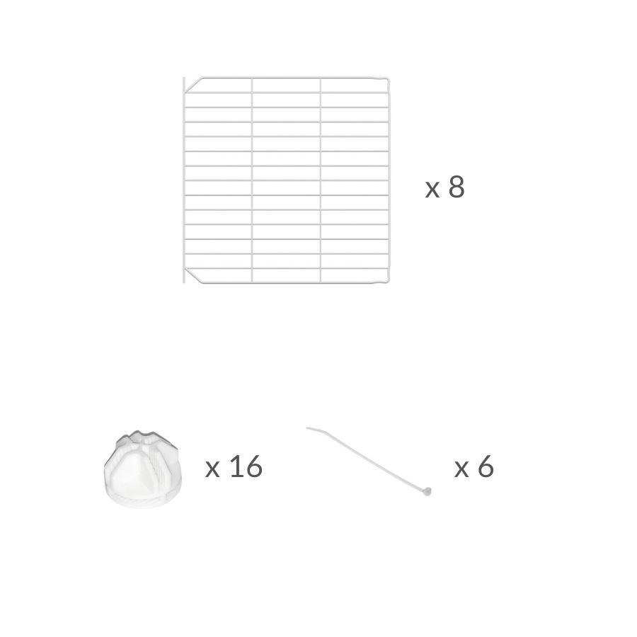 Material for a set of 8 white C&C safe door grids to create hinged doors and lids on C and C cages for guinea pigs by kavee USA