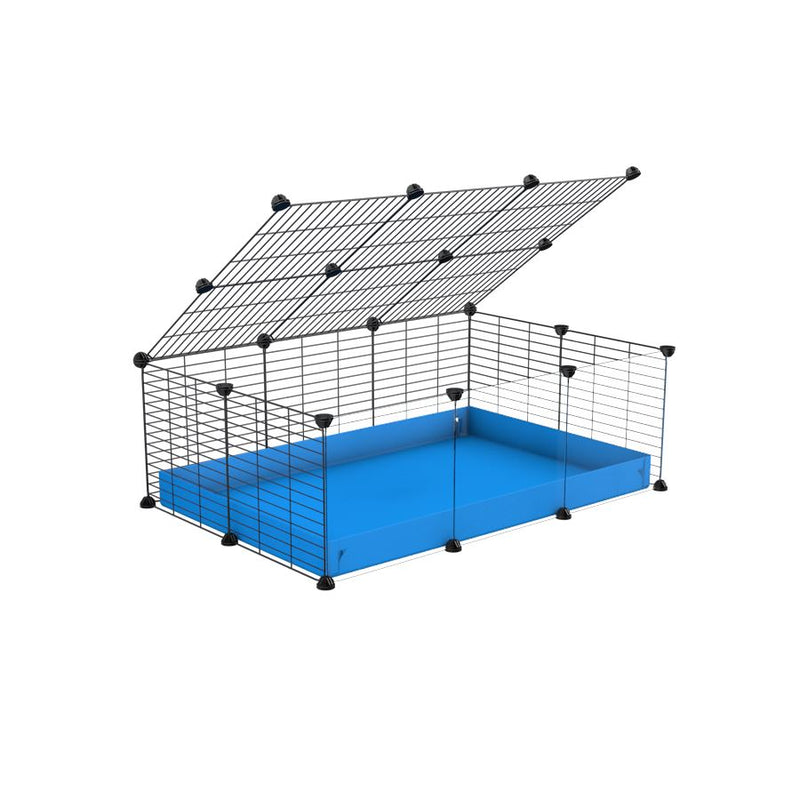 A 2x3 C and C cage with clear transparent plexiglass acrylic grids  for guinea pigs with blue coroplast a lid and small hole grids from brand kavee