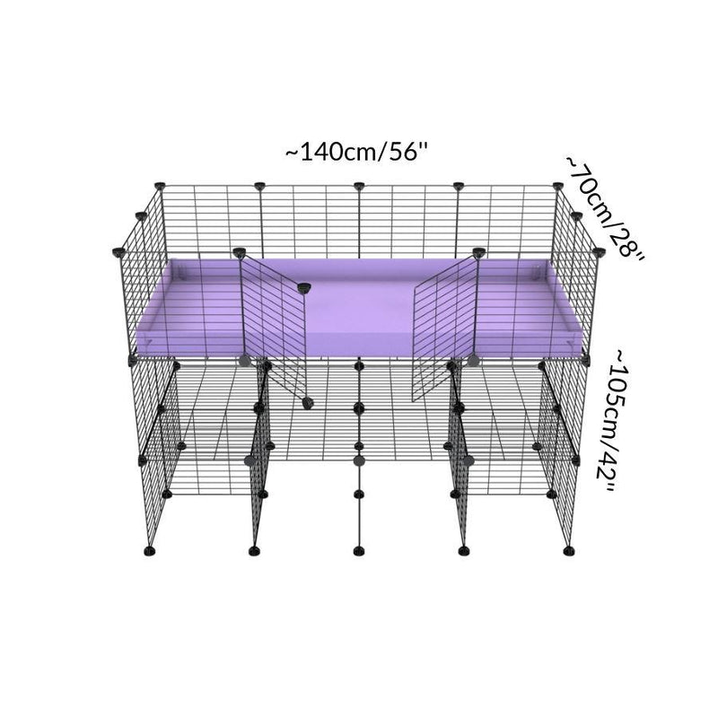 Dimension for a tall 4x2 C&C guinea pigs cage with a double stand purple coroplast and safe small hole grids sold in USA by kavee
