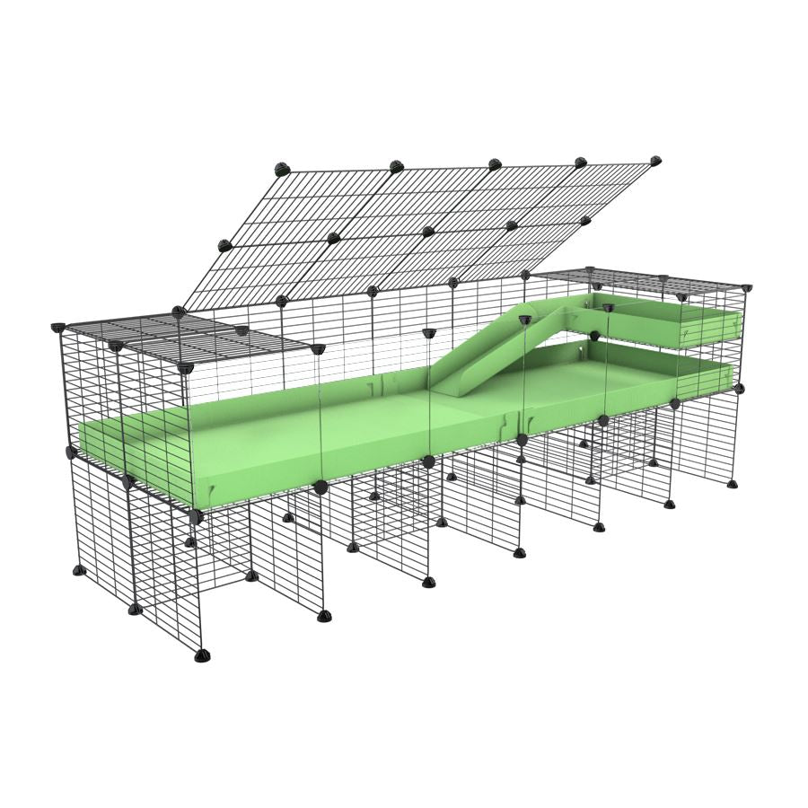 A 2x6 C and C guinea pig cage with clear transparent plexiglass acrylic panels  with stand loft ramp lid small size meshing safe grids green pastel pistachio correx sold in USA