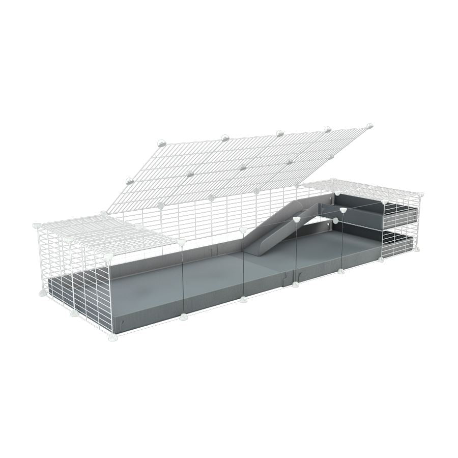 a 2x6 C and C guinea pig cage with clear transparent plexiglass acrylic panels  with loft ramp lid small hole size white C&C grids gray coroplast kavee