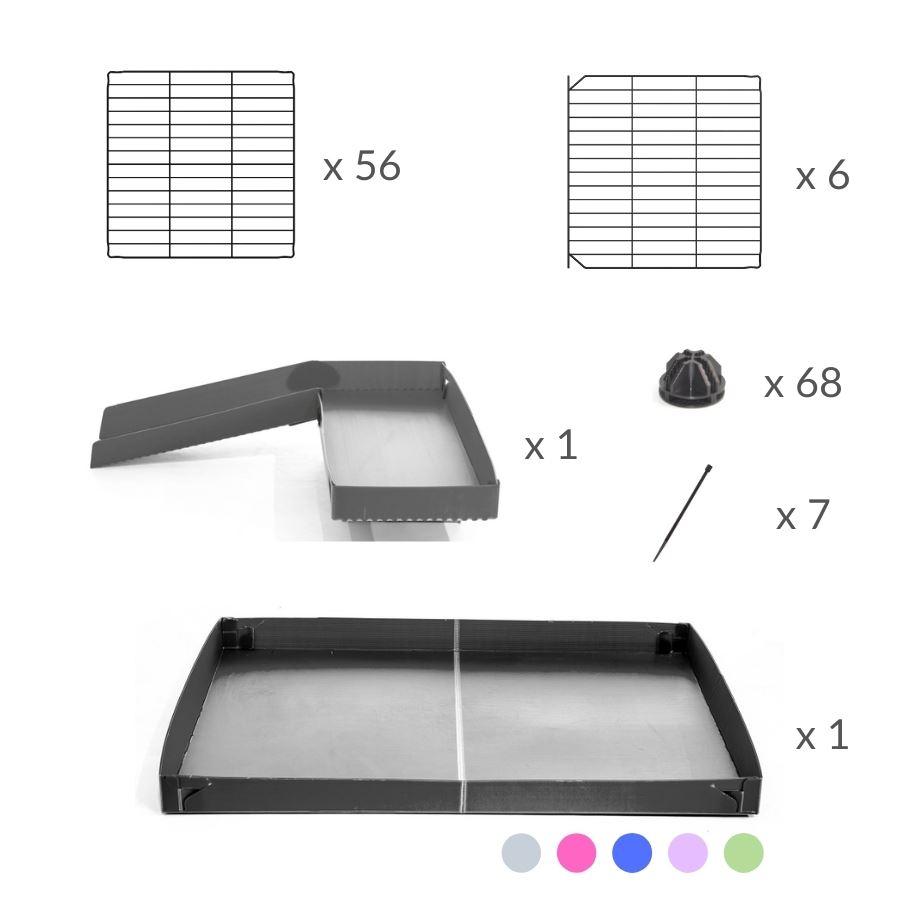 Material for A 2x4 kavee gray CC guinea pig cage with three levels a loft a ramp a lid made of baby bars safe grids