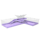 A 8x2 L-shape white C&C cage with divider and loft ramp for guinea pig fighting or quarantine with lilac coroplast from brand kavee