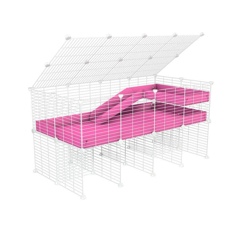 A 2x4 C and C guinea pig cage with stand loft ramp lid small size meshing safe white CC grids pink correx sold in USA
