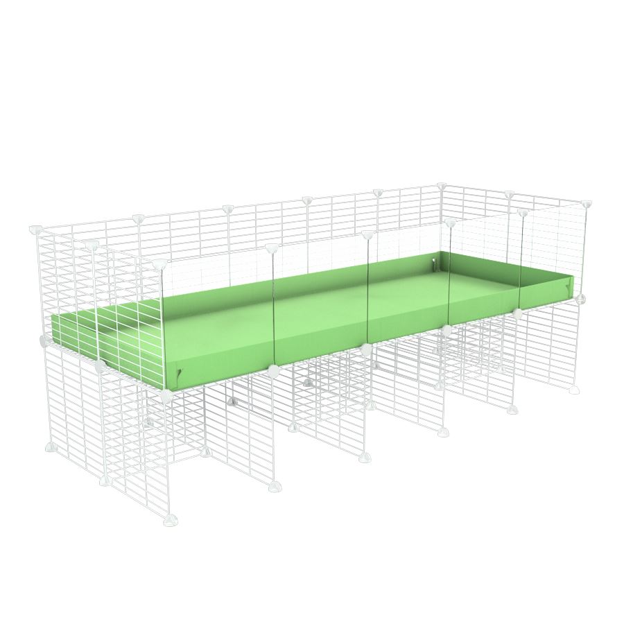 a 5x2 CC cage with clear transparent plexiglass acrylic panels  for guinea pigs with a stand green pastel pistachio correx and white grids sold in USA by kavee