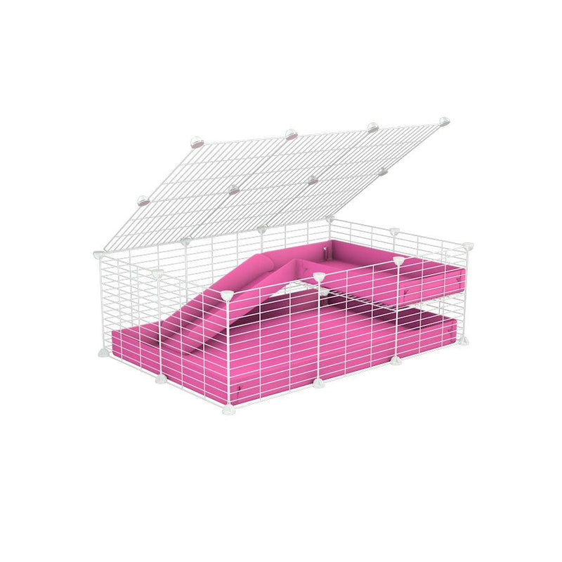 a 2x3 C and C guinea pig cage with loft ramp lid small hole size white grids pink coroplast kavee