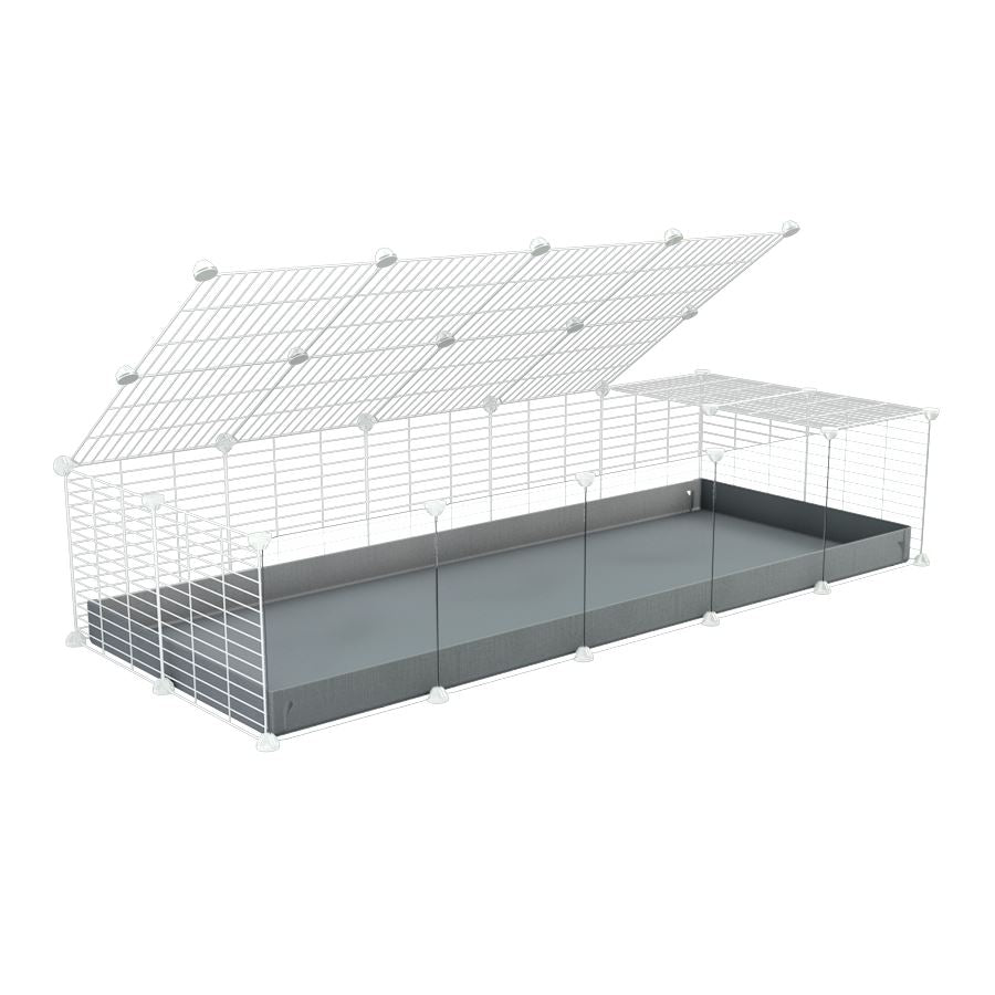 A 2x5 C and C cage with clear transparent plexiglass acrylic grids  for guinea pigs with gray coroplast a lid and small hole white CC grids from brand kavee