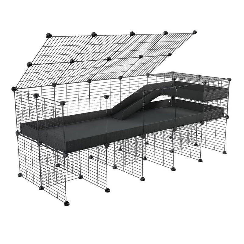 A 2x5 C and C guinea pig cage with clear transparent plexiglass acrylic panels  with stand loft ramp lid small size meshing safe grids black correx sold in USA