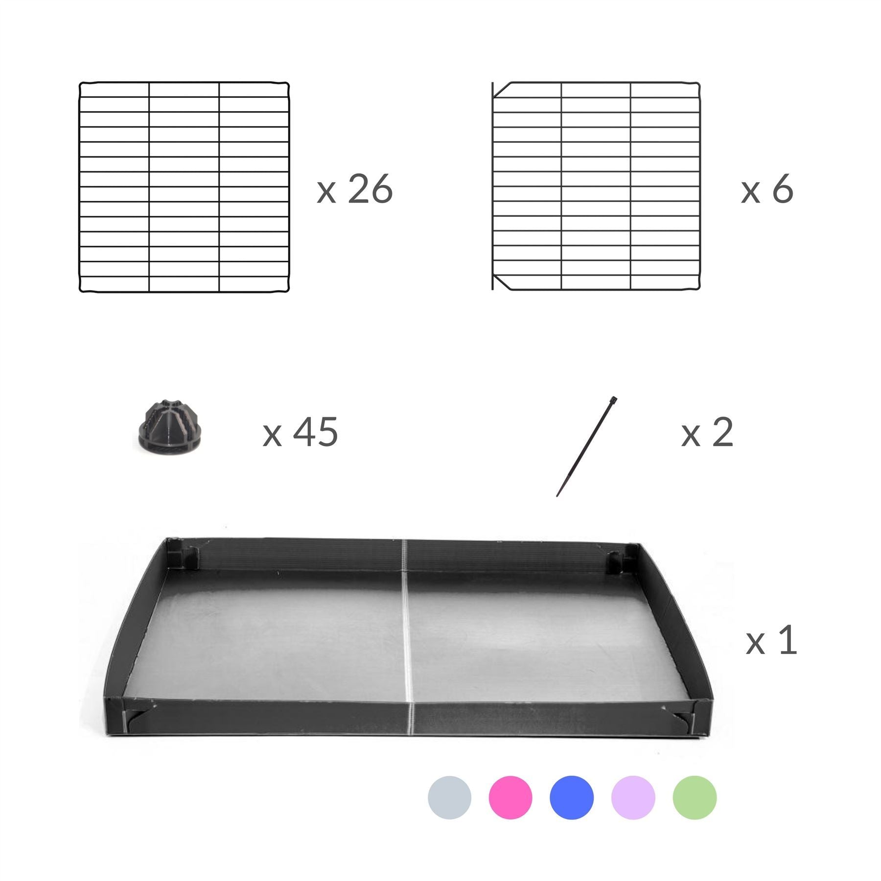 Composition of A 4x2 C&C rabbit cage with safe small meshing baby bars grids and gray coroplast by kavee USA