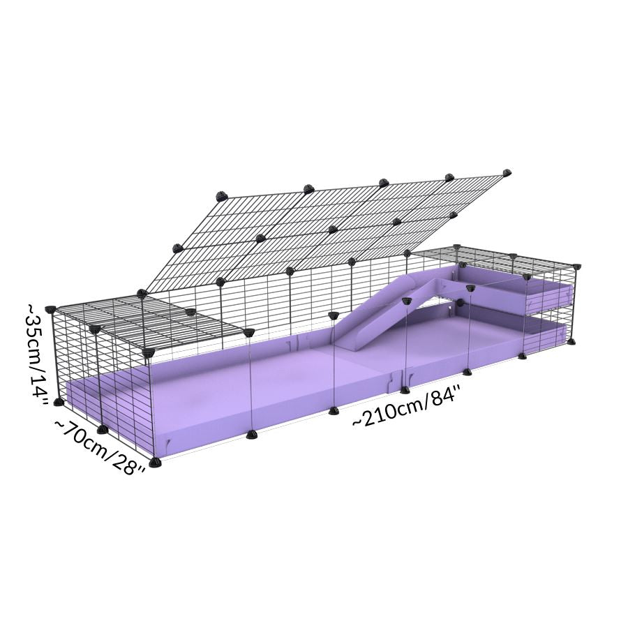 Size of a 6x2 C&C guinea pig cage with clear transparent plexiglass acrylic panels  with a loft and a ramp purple lilac pastel coroplast sheet and baby bars by kavee