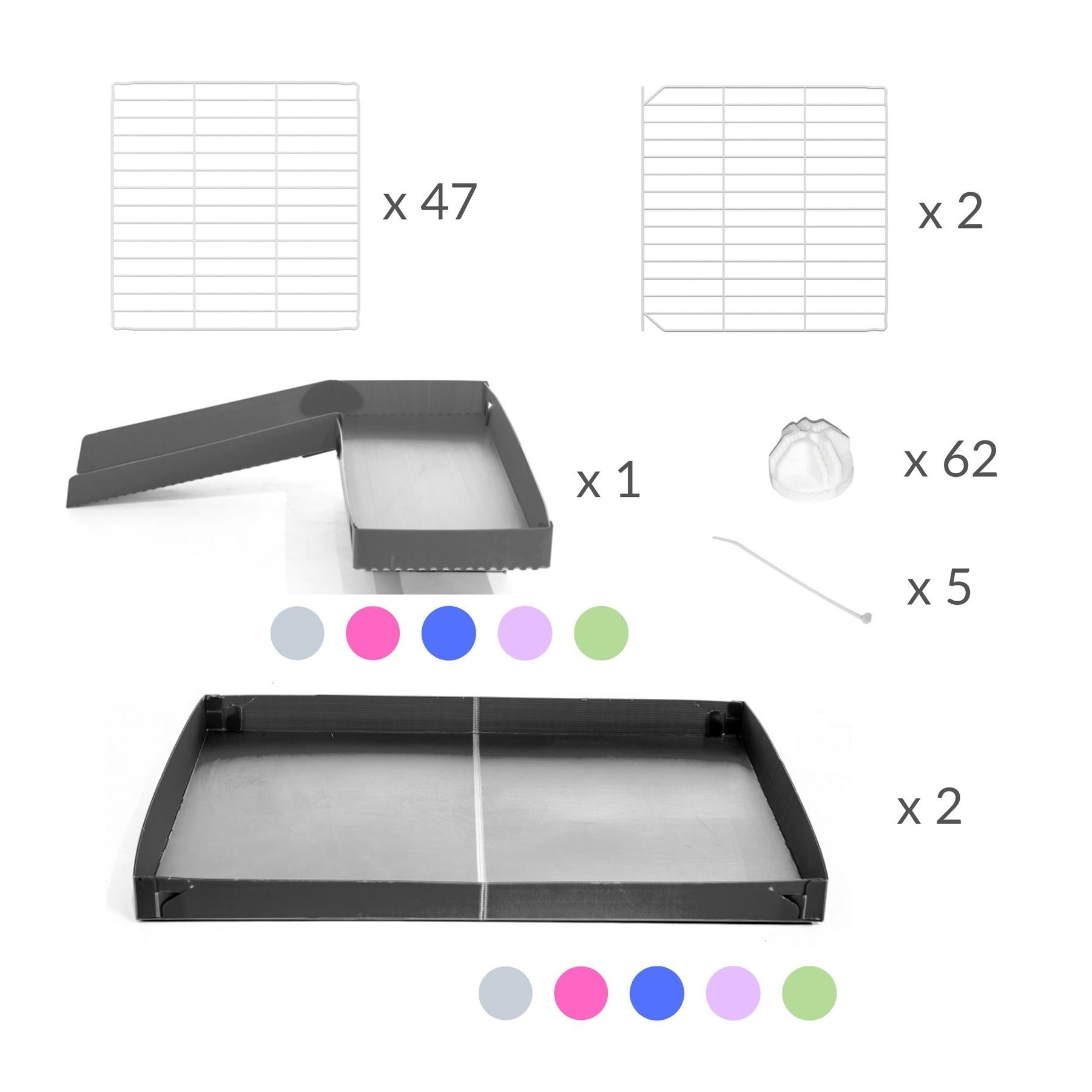 Components of a 6x2 CC guinea pig cage with stand loft ramp small mesh white C and C grids gray corroplast by brand kavee