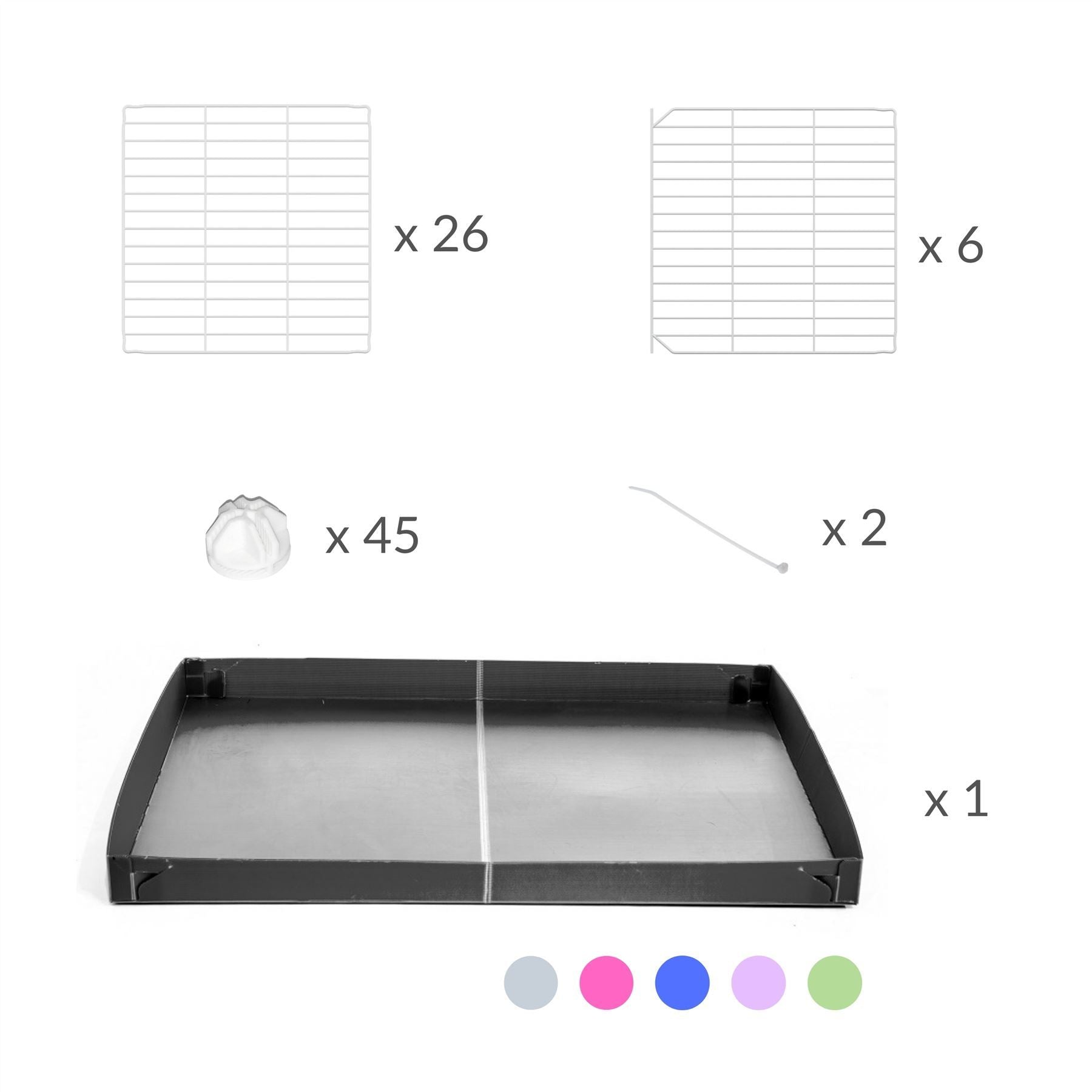 Composition of A 4x2 C&C rabbit cage with a lid and safe small meshing baby bars white C&C grids and gray coroplast by kavee USA