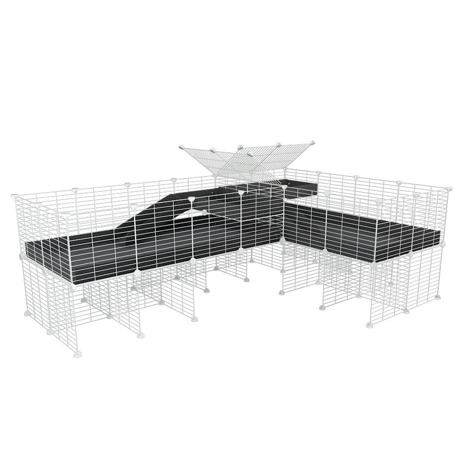 White L-Shape 8x2 C&C Cage with Divider, Loft & Stand