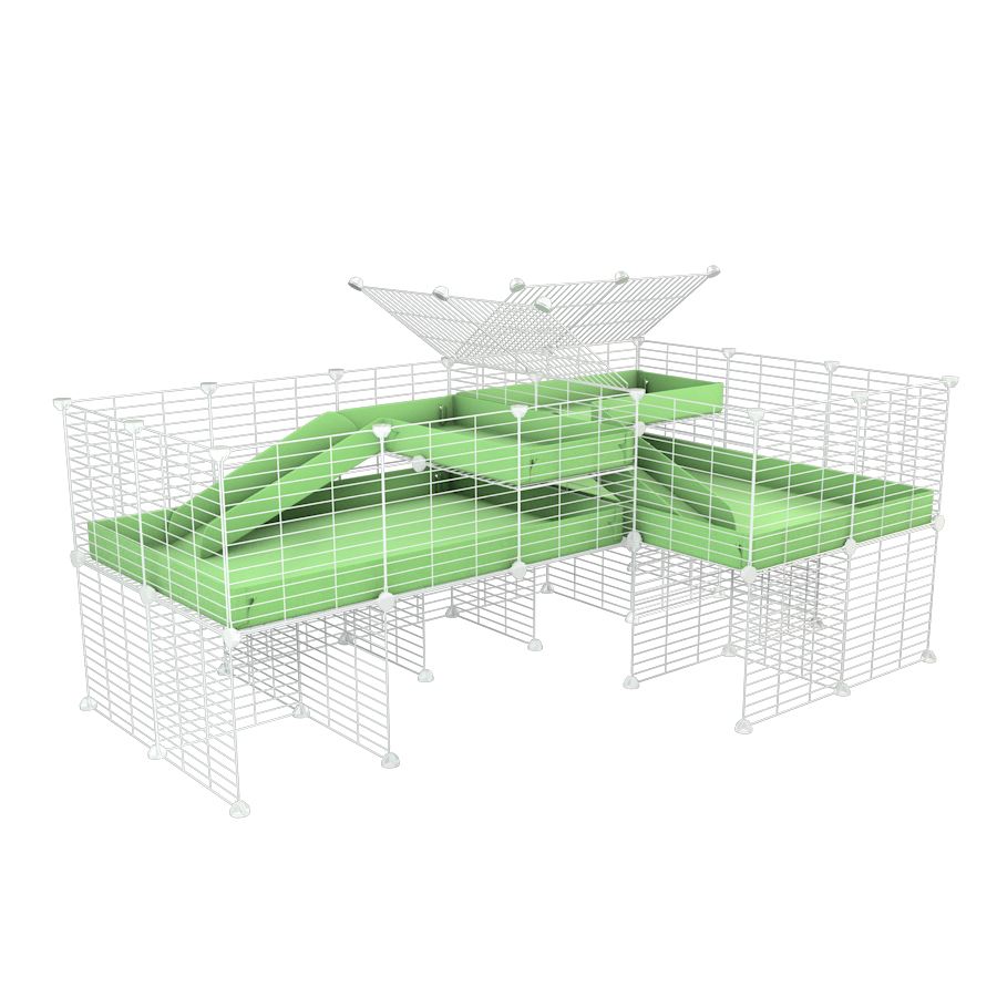 White L-Shape 6x2 C&C Cage with Divider, Loft & Stand