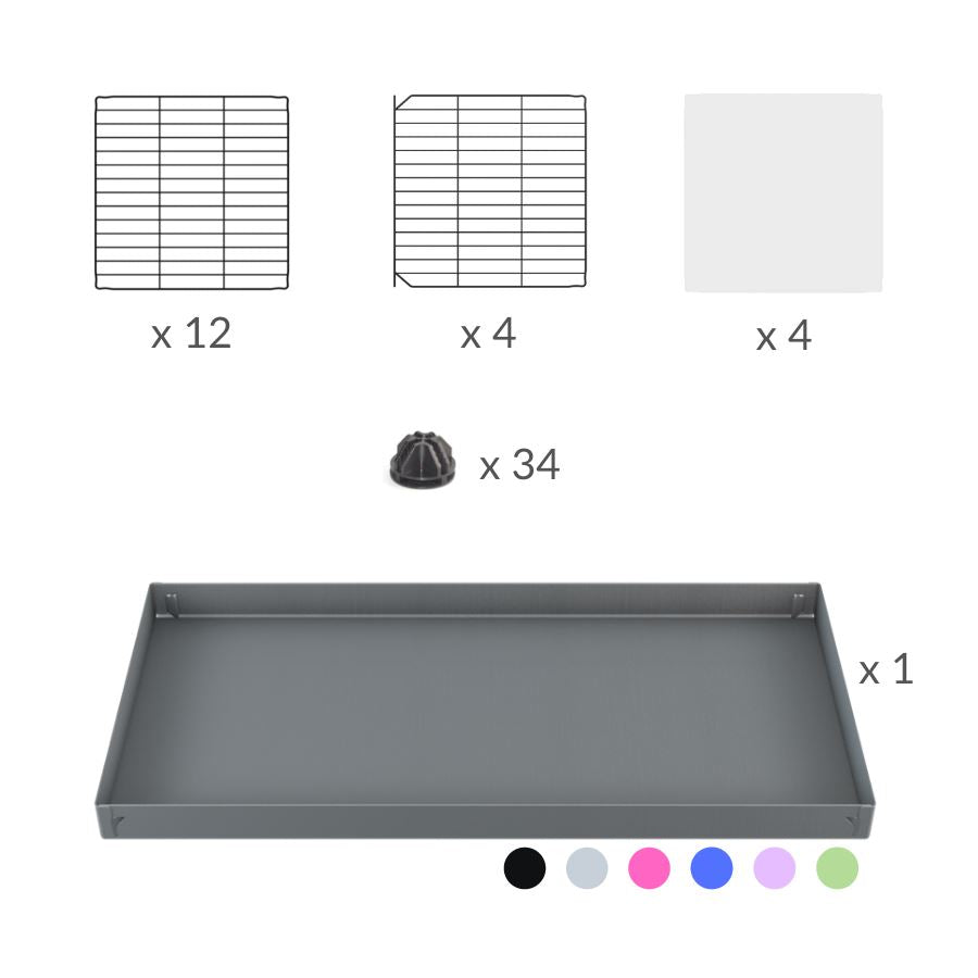 Material for A 2x4 C and C cage with clear transparent plexiglass acrylic grids  for guinea pigs with purple lilac pastel coroplast a lid and small hole grids from brand kavee