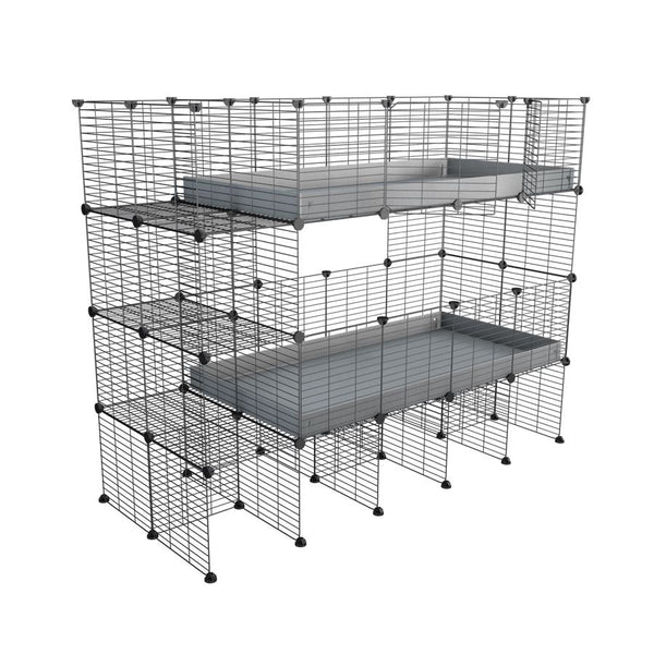 A two tier 4x2 c&c cage with Stand and side storage for guinea pigs with two levels gray correx baby safe grids by brand kavee in the USA