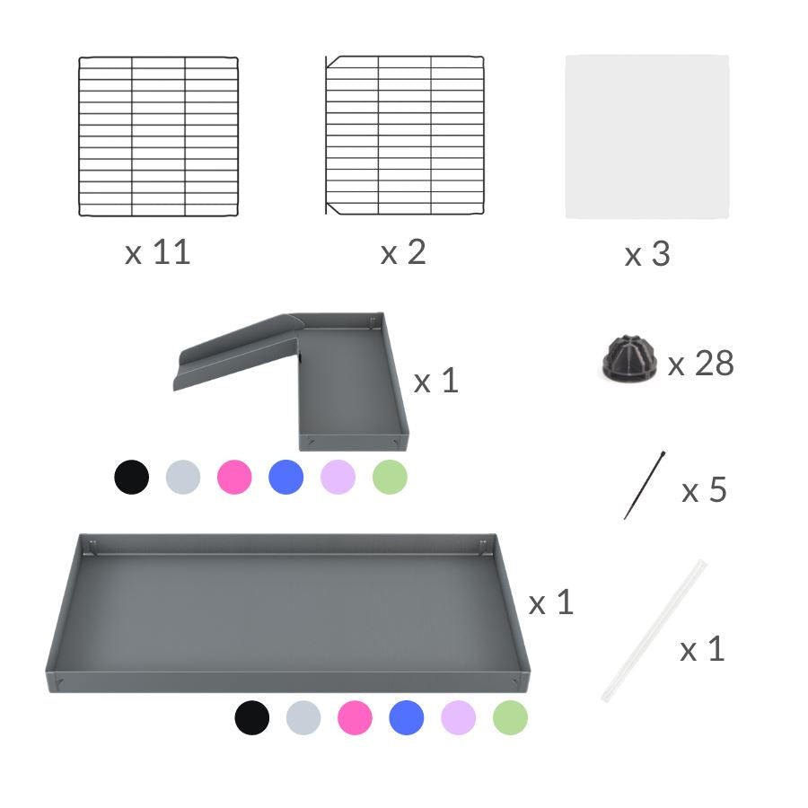 Material for a 4x2 C&C guinea pig cage with clear transparent plexiglass acrylic panels  with a loft and a ramp green pastel pistachio coroplast sheet and baby bars by kavee