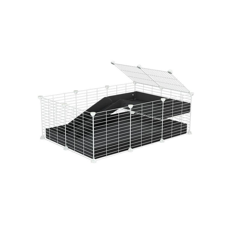 a 3x2 C&C guinea pig cage with a loft and a ramp black coroplast sheet and baby bars by kavee