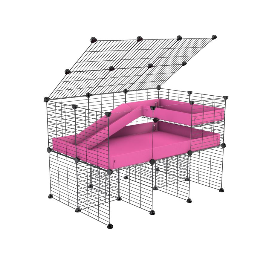 A 2x3 C and C guinea pig cage with clear transparent plexiglass acrylic panels  with stand loft ramp lid small size meshing safe grids pink correx sold in USA