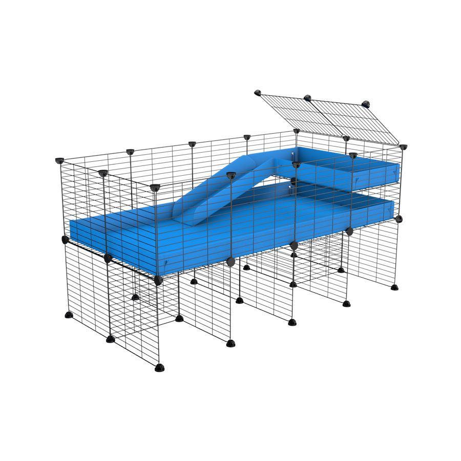 a 4x2 CC guinea pig cage with stand loft ramp small mesh grids blue corroplast by brand kavee