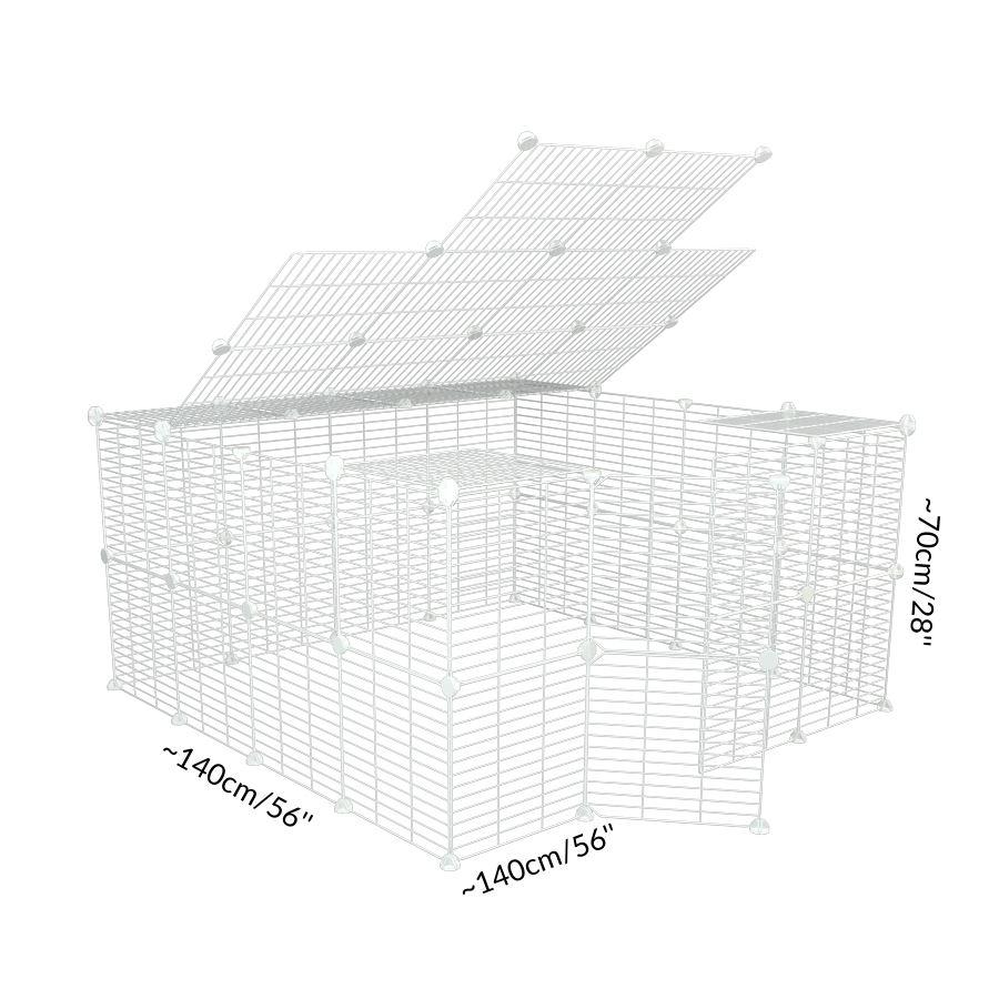 Dimensions of a tall 4x4 outdoor modular run with a top and baby bars safe C&C white C and C grids for guinea pigs or Rabbits by brand kavee 