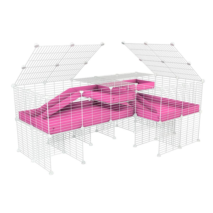 White L-Shape 6x2 C&C Cage with Divider, Loft & Stand