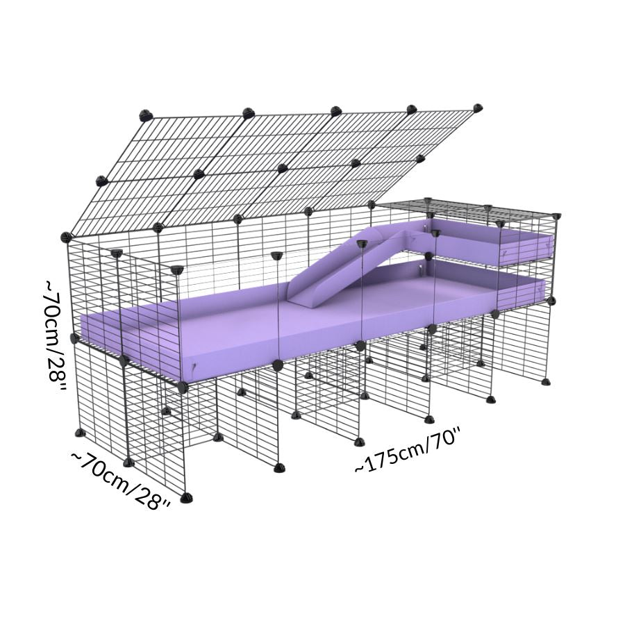 Size of a 5x2 CC guinea pig cage with clear transparent plexiglass acrylic panels  with stand loft ramp small mesh grids purple lilac pastel corroplast by brand kavee