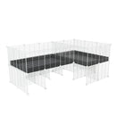 A 6x2 L-shape white C&C cage with divider and stand for guinea pig fighting or quarantine with black coroplast from brand kavee