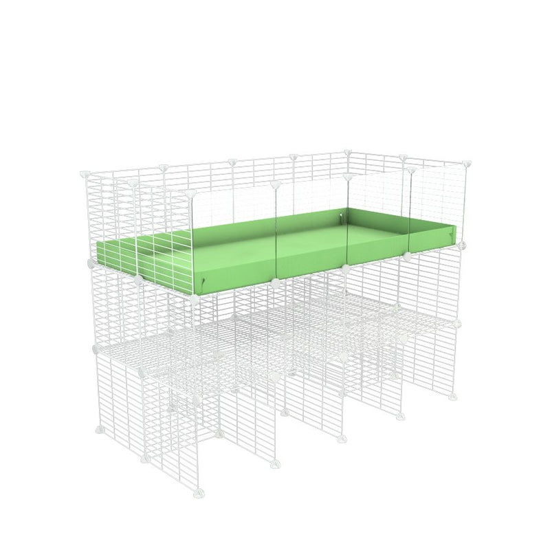 A 2x4 kavee C&C guinea pig cage with clear transparent plexiglass acrylic panels  with double stand green coroplast made of baby bars safe white grids